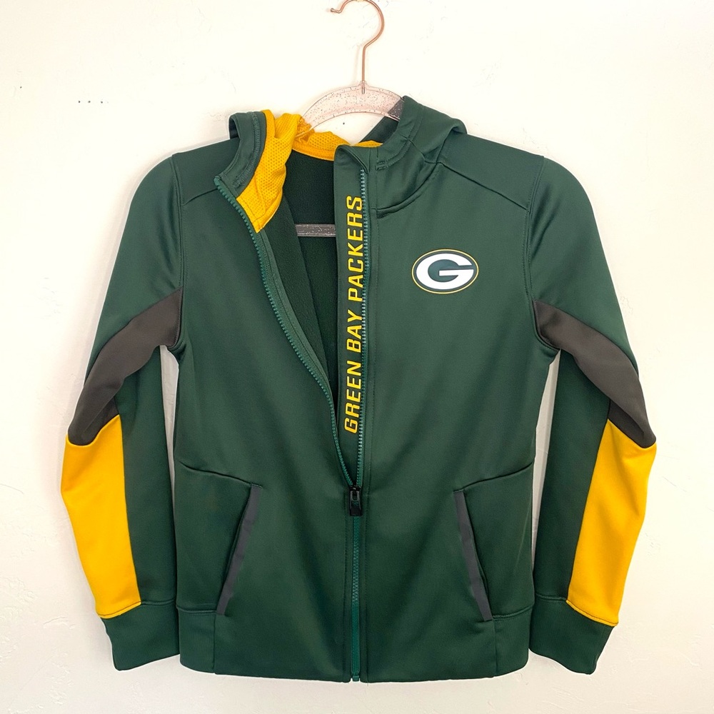 Youth M Green Bay Packers NFL Team Apparel Green Yellow Football Zip-up Hoodie